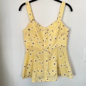 Modcloth | Yellow Floral Button Up Peplum Tank Top with Adjustable Straps | M